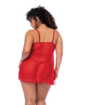 Mapale Sequin Embellished Babydoll w/G-String - Red 3X/4X