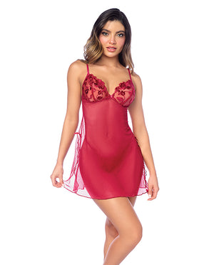 Mapale Luxe Babydoll w/Adjustable Straps &amp; G-String - Red S/M