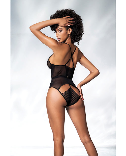 Mapale Mesh Cut Out Strappy Bodysuit Black S/M - Image 2