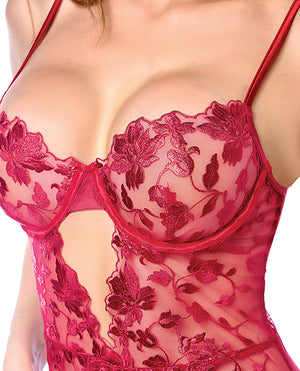 Lovers Lace & Mesh Underwire Bustier & G-String w/Back Lace Up Detail 2 pc Set - Red L/XL - Image 2