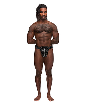 Male Power Leather Taurus Adjustable Buckle Thong Black O/S - Image 3