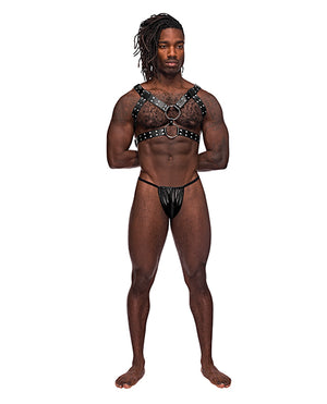 Male Power Leather Gemini Double Ring Harness Black O/S