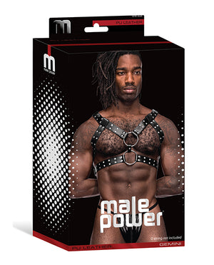 Male Power Leather Gemini Double Ring Harness Black O/S - Image 3