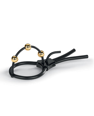 Mystim Mystim Pearly Pete Corona Strap w/Gold Balls - Black - Image 3