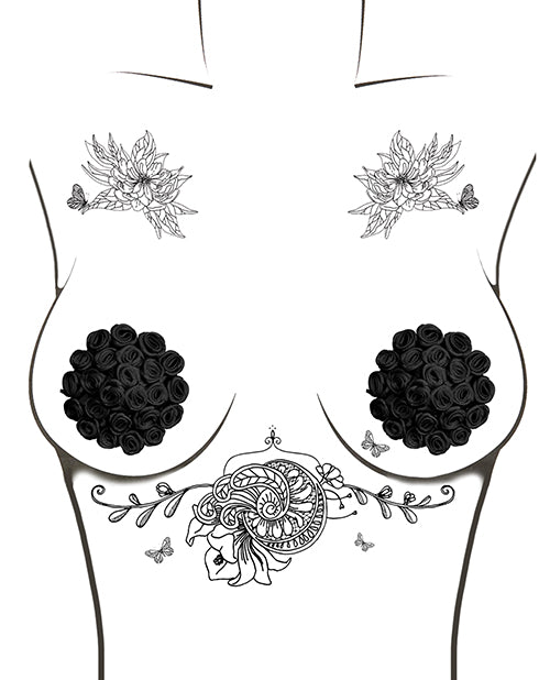 Neva Nude Neva Nude Burlesque Nightfall Roses Reusable Silicone Pasties- Black O/S