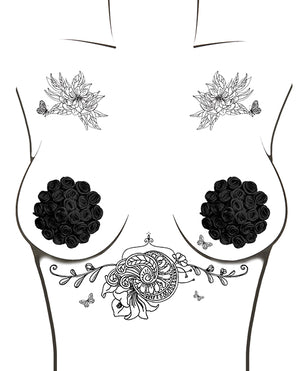 Neva Nude Neva Nude Burlesque Nightfall Roses Reusable Silicone Pasties- Black O/S