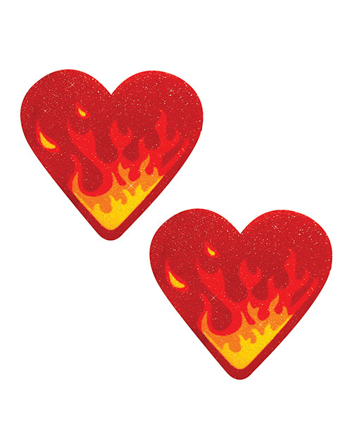 Neva Nude Neva Nude Glitter Flaming Heart Pasties - Red/Orange O/S - Image 2