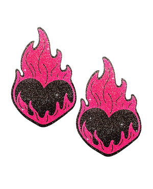 Neva Nude Neva Nude Flaming Heart Glitter Pasties - Black/Red O/S - Image 2