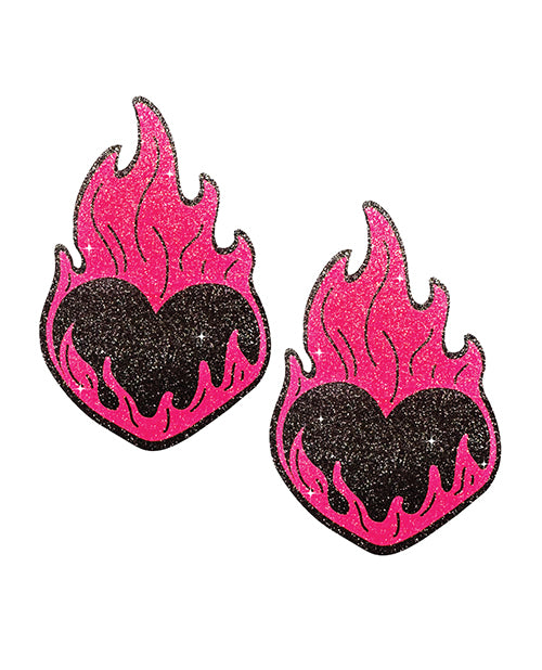Neva Nude Neva Nude Flaming Heart Glitter Pasties - Black/Red O/S - Image 2