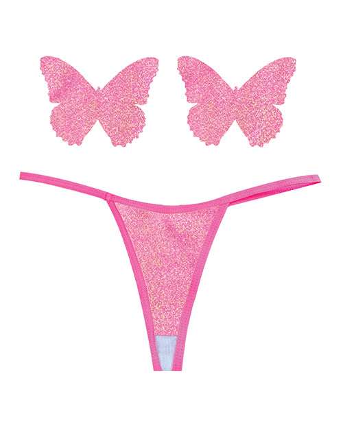 Neva Nude Neva Nude Naughty Knix Bella Rosa Shimmer G-String &amp; Pasties - Soft Pink O/S