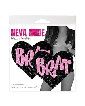 Neva Nude Brat Glitter Heart Pasties - Black/Pink O/S