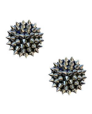 Neva Nude Neva Nude Burlesque Bowser Spike Pleather Reusable Silicone Pasties - Silver/Black O/S