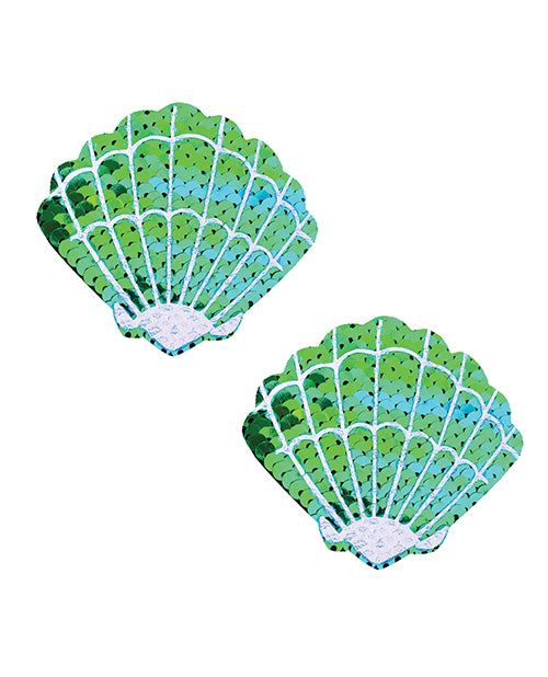 Neva Nude Sequins Sea Shells Under the Sea Pasties - Green/Blue O/S - Image 2