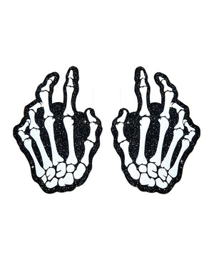 Neva Nude Neva Nude Holographic Skeleton Hands Pasties - White/Black O/S
