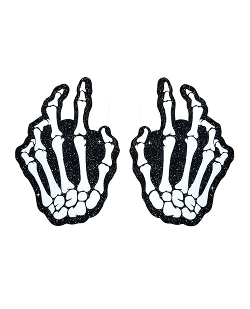 Neva Nude Neva Nude Holographic Skeleton Hands Pasties - White/Black O/S