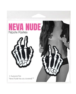 Neva Nude Neva Nude Holographic Skeleton Hands Pasties - White/Black O/S - Image 2