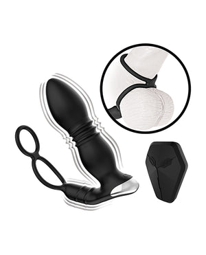 Ass-sation Ass-station Remote Prostate Power Plug w/Cock &amp; Ball Ring - Black - Image 4