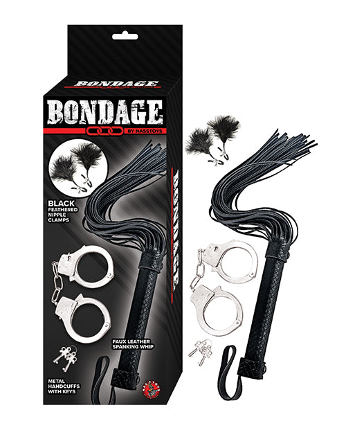 Nasstoys Bondage by Nasstoys Whip &amp; Cuff Set - Black