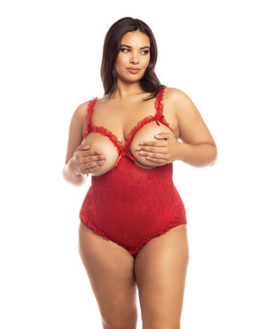 RSVP by Oh la la Cheri Lace Open Cup &amp; Crotchless Teddy Red QN - Image 2