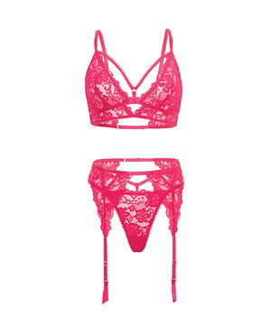 Oh La La Cheri Aphrodite Lace Keyhole Bralette w/Garters &amp; G-String - Raspberry S/M - Image 3