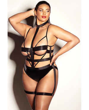 Fetish by Oh la la Cheri FETISH Lethal Underwire Peek A Boo Vinyl Teddy w/Choker Black 2X - Image 3