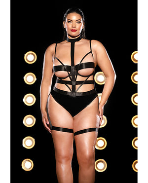 Fetish by Oh la la Cheri FETISH Lethal Underwire Peek A Boo Vinyl Teddy w/Choker Black 2X - Image 5