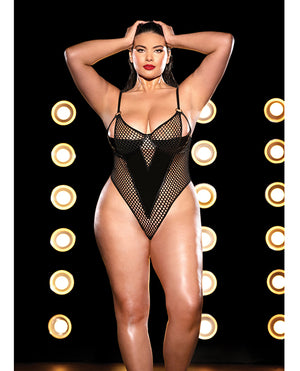 Fetish by Oh la la Cheri FETISH Frisky Fishnet &amp; Vinyl Shelf Cup Peek A Boo Teddy Black 1X - Image 5
