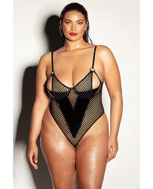 Fetish by Oh la la Cheri FETISH Frisky Fishnet &amp; Vinyl Shelf Cup Peek A Boo Teddy Black 2X