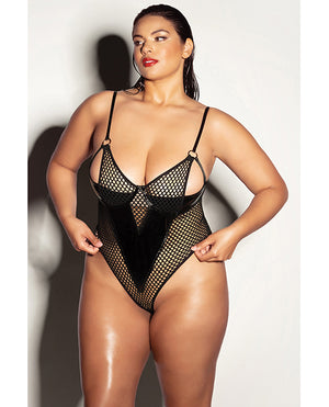 Fetish by Oh la la Cheri FETISH Frisky Fishnet &amp; Vinyl Shelf Cup Peek A Boo Teddy Black 2X - Image 2