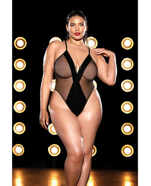 Fetish by Oh la la Cheri FETISH Finesse Soft Cup Vinyl &amp; Mesh Teddy w/Barbell Black 1X/2X - Image 4