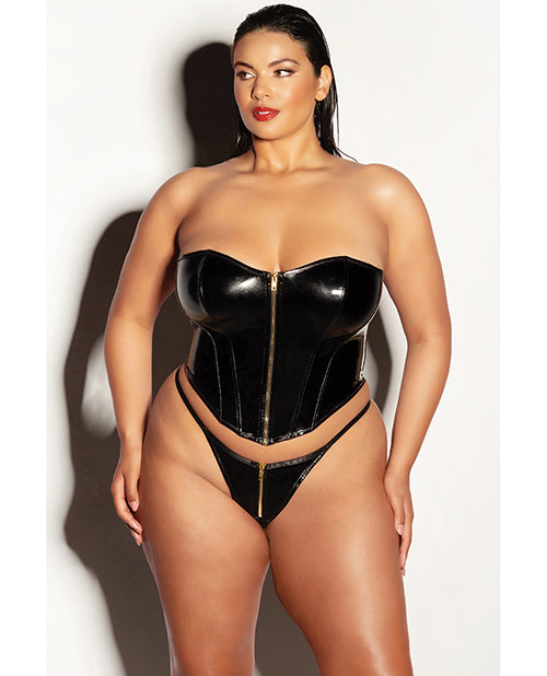 Fetish by Oh la la Cheri FETISH Rider Vinyl Bustier w/Front Zipper &amp; Panty Black 2X