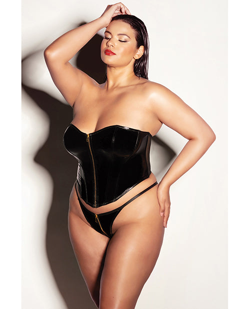 Fetish by Oh la la Cheri FETISH Rider Vinyl Bustier w/Front Zipper &amp; Panty Black 2X - Image 2