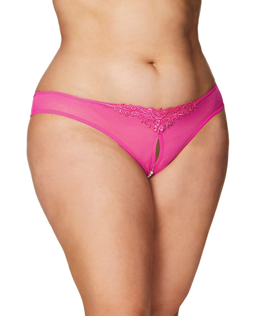 RSVP by Oh la la Cheri Crotchless Thong w/Pearls Hot Pink 3X/4X - Image 2