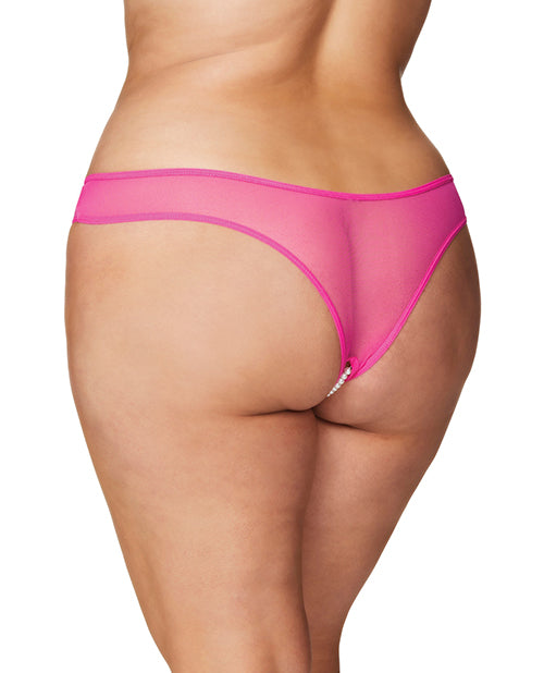 RSVP by Oh la la Cheri Crotchless Thong w/Pearls Hot Pink 3X/4X