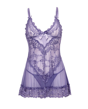 Oh La La Cheri Valentine Lace Babydoll w/Bows &amp; G-String - Purple 3X/4X - Image 3