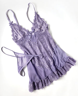 Oh La La Cheri Valentine Lace Babydoll w/Bows &amp; G-String - Purple 3X/4X - Image 4