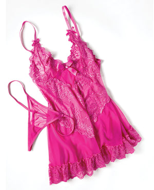 Oh La La Cheri Valentine Lace Babydoll w/Bows &amp; G-String - Rose 3X/4X - Image 4