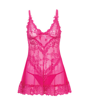 Oh La La Cheri Valentine Lace Babydoll w/Bows &amp; G-String - Rose LG - Image 5