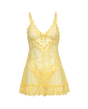 Oh La La Cheri Valentine Lacey Babydoll w/G-String - Pale Banana 1X/2X - Image 3
