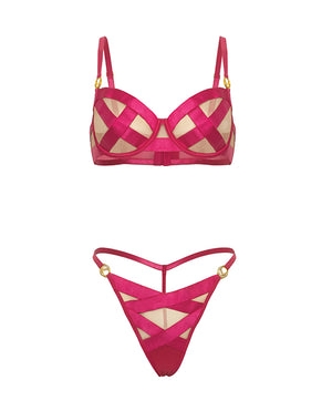 Oh La La Cheri Raelynn Satin Strappy Underwire Bra w/G-String 2 pc Set - Pink Yarrow LG - Image 5