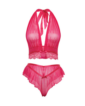 Oh La La Cheri Maylah Mesh &amp; Lace Halter 2 pc Set - Pink L/XL - Image 5