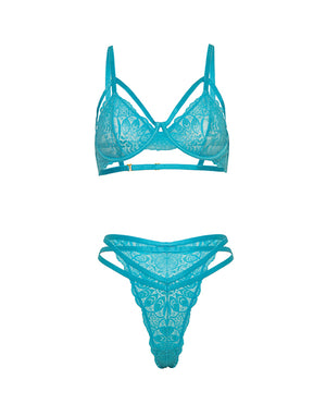Oh La La Cheri Raya Lace Underwire Bra w/Panty 2 pc Set - Beach Blue L/XL - Image 4
