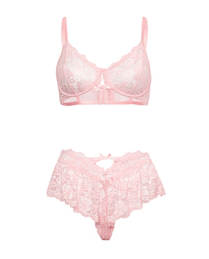 Leyla Lace and Mesh Underwire 2 pc Set - Pink S/M - Image 5