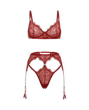 Oh La La Cheri Arielle Lace Unlined Underwire 2 pc Set w/Ring Detail - Burgundy S/M - Image 5
