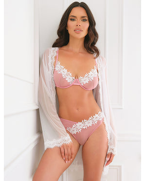 Oh La La Cheri Glinda Mesh 2 pc Set w/Floral Embroidered Details - Pink &amp; White LG - Image 4