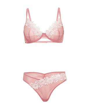 Oh La La Cheri Glinda Mesh 2 pc Set w/Floral Embroidered Details - Pink &amp; White XL - Image 5