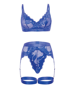 Oh La La Cheri Delphi Lace 2 pc Set w/Attached Garter - Cobalt Blue SM - Image 5