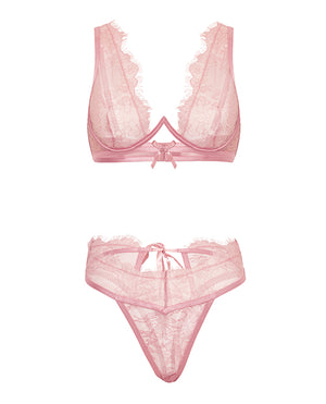 Oh La La Cheri Beatriz Lace 2 pc Set w/Open Back - Pink MD - Image 5
