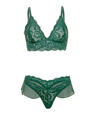Oh La La Cheri Alessia Soft Cup Lace &amp; Mesh 2 pc Set w/Ruffle Details - Green MD - Image 5