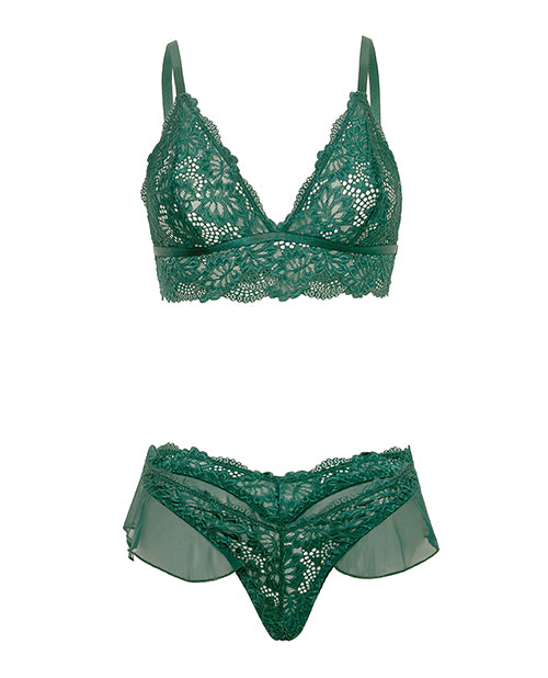 Oh La La Cheri Alessia Soft Cup Lace &amp; Mesh 2 pc Set w/Ruffle Details - Green SM